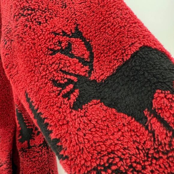 Outbrook Woman Woodsy Moose Print Fleece Button Front Coat Red‎ Sz L - Picture 4 of 12